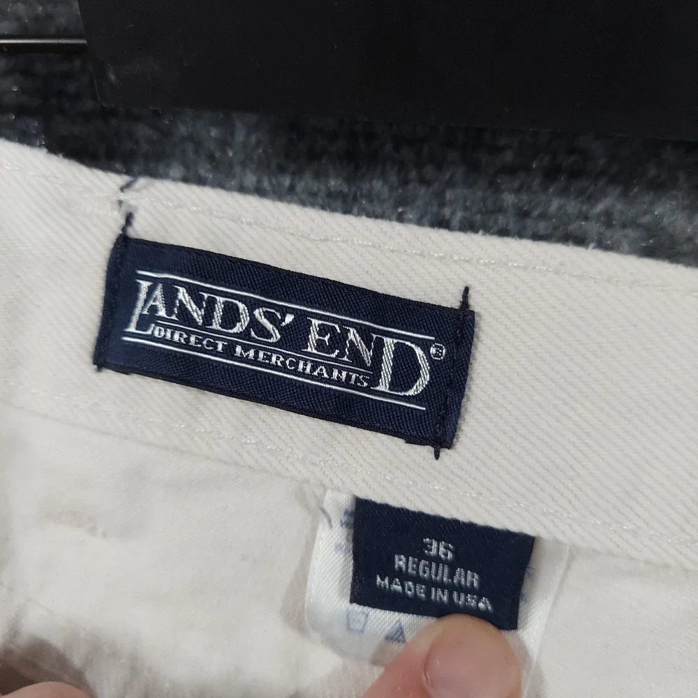 Vintage Lands' End Jeans Mens Fits 34x30 White Square Rigger Denim 5 Pocket USA